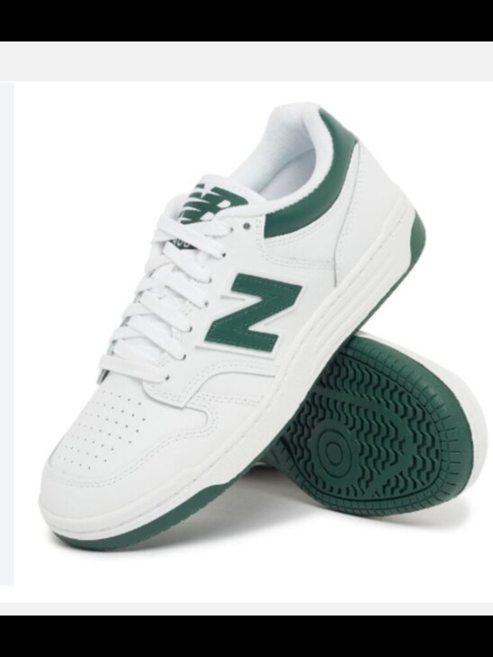 New Balance 480 Men's Low White & Green Classic Court Leather Sneaker, Size 12